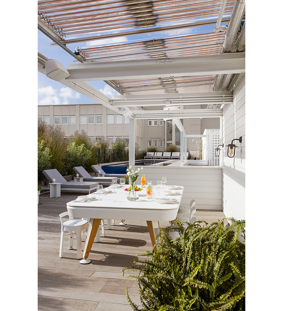 lifestyle, RS Barcelona Diagonal 7&#39; Outdoor Pool Table - White Frame DIPTOUTA7