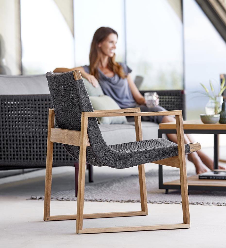 Cane-line Endless Outdoor Dining Arm Chair in Teak and Dark Grey Rope 54501RODGT