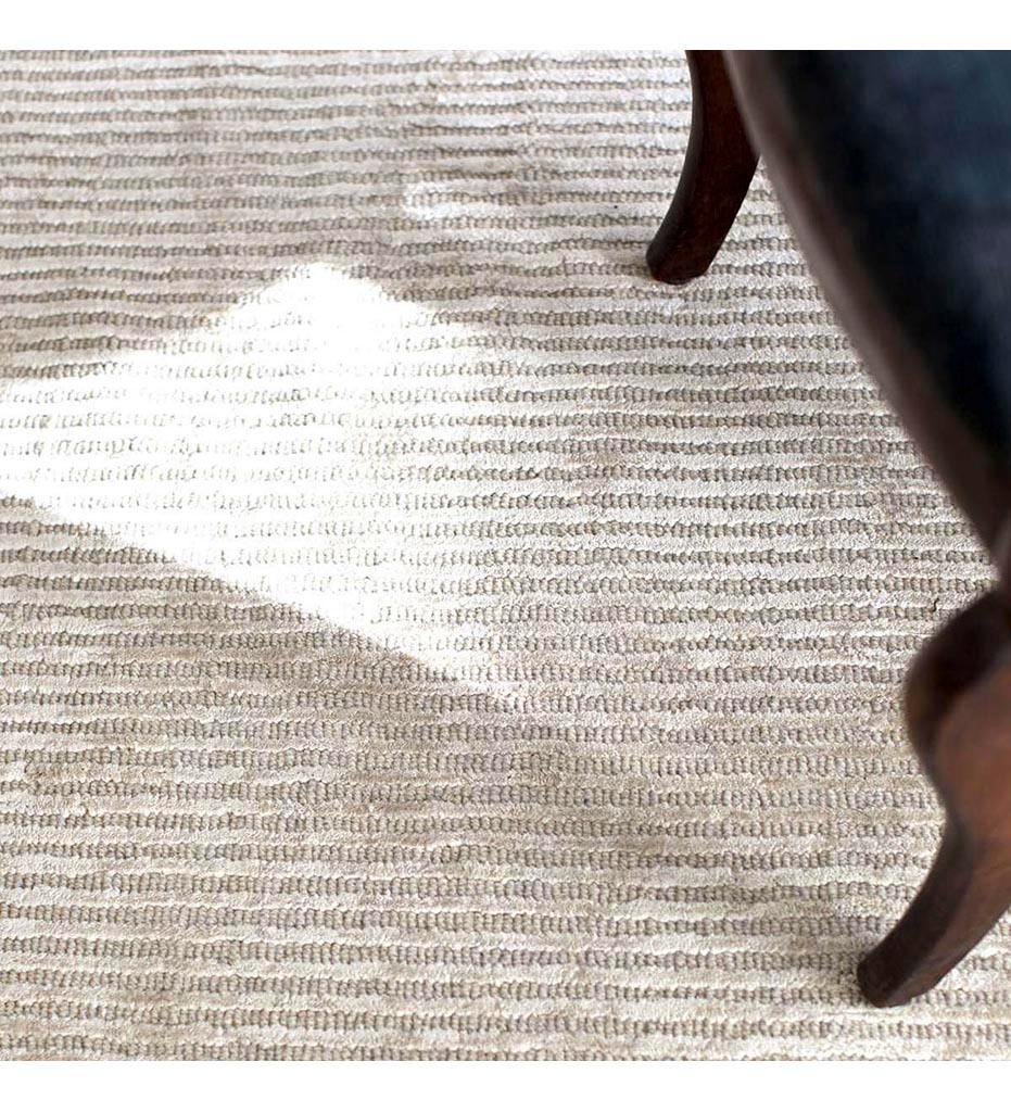 Cut Stripe Ivory Hand Knotted Viscose / Wool Rug