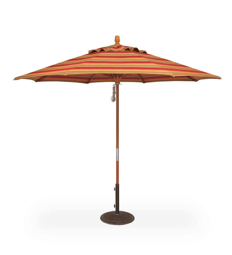 Treasure Garden 9&#39; Quad Pulley Lift Round Wood Umbrella