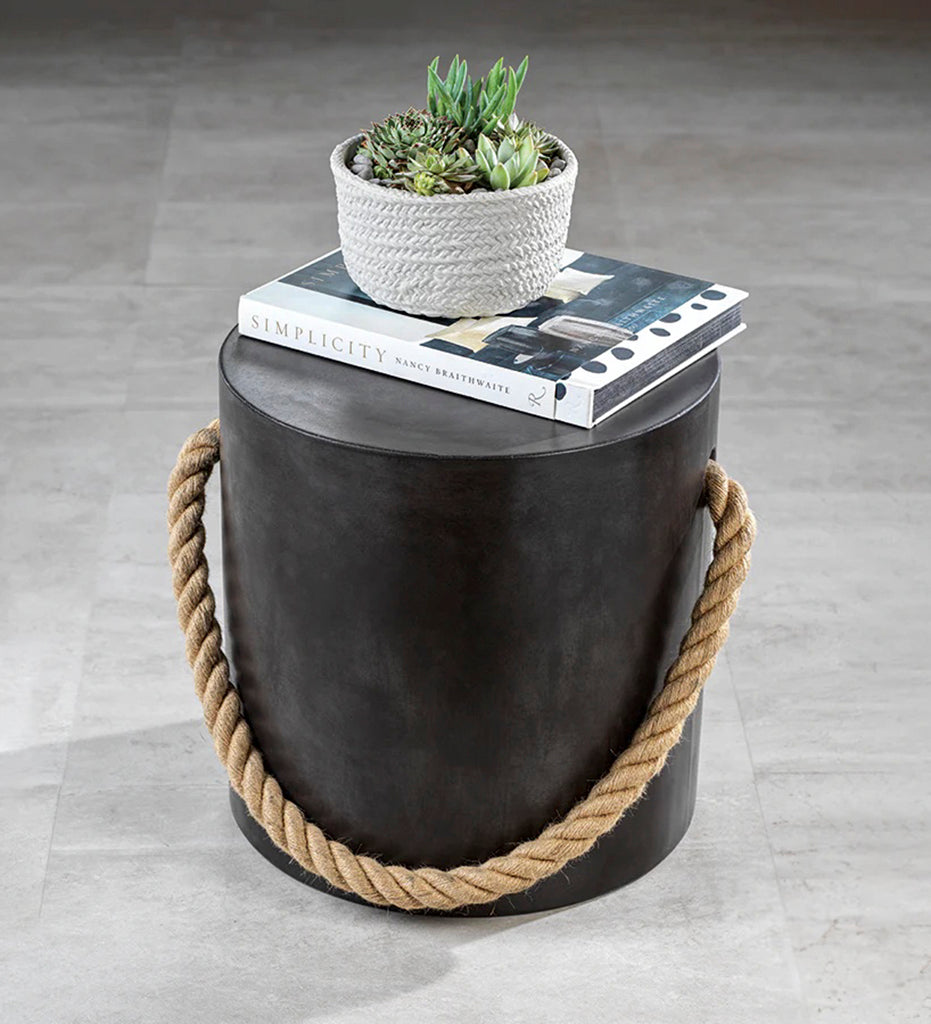 lifestyle, Zodax-Marina Concrete Stool with Rope Handle - Black-VT-1325