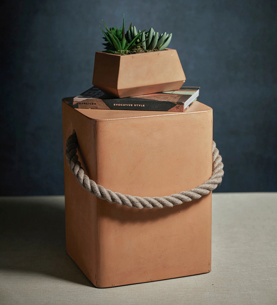 Zodax-Isola Concrete Stool with Rope Handle - Terracotta-VT-1394