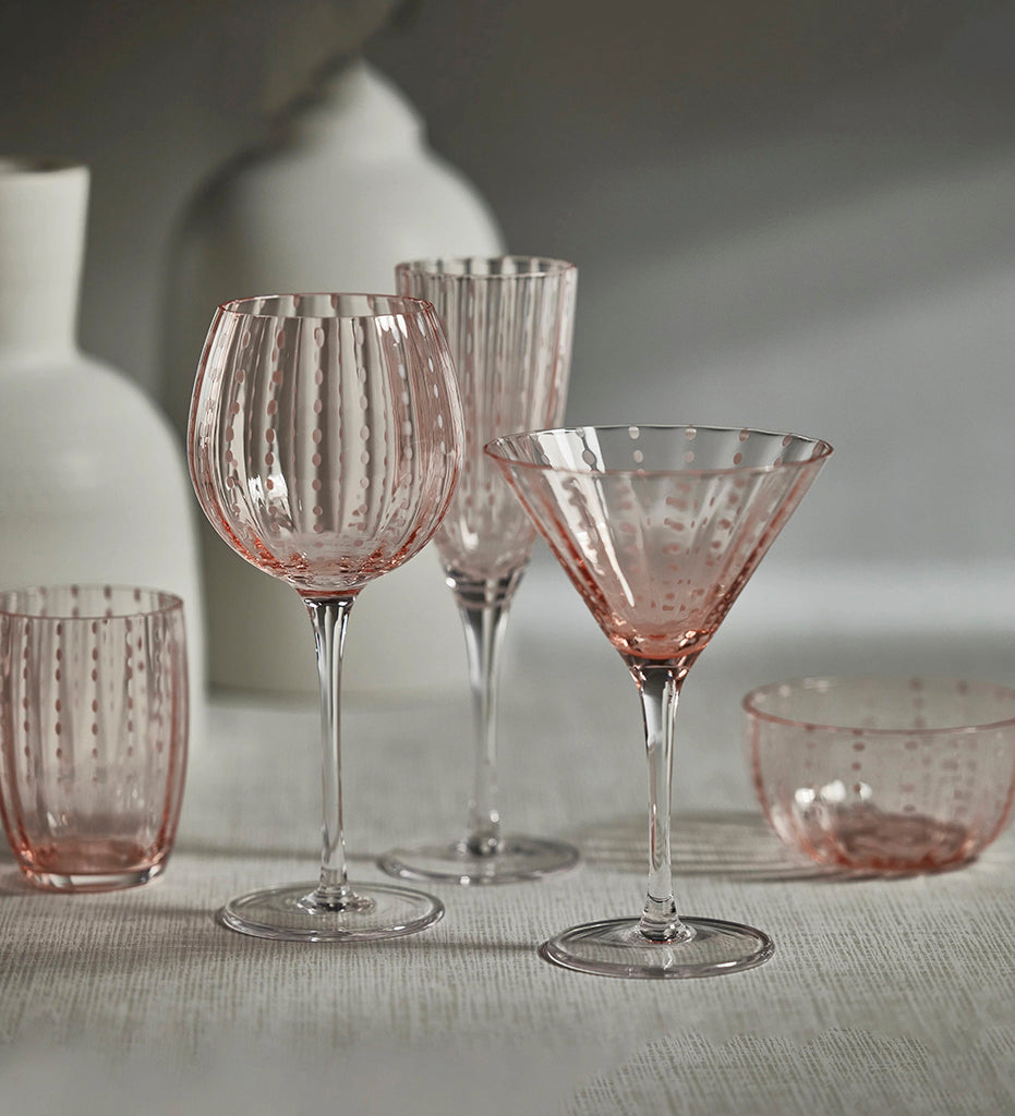 Zodax-Portofino White Dot Wine Glass - Pink-CH-6726