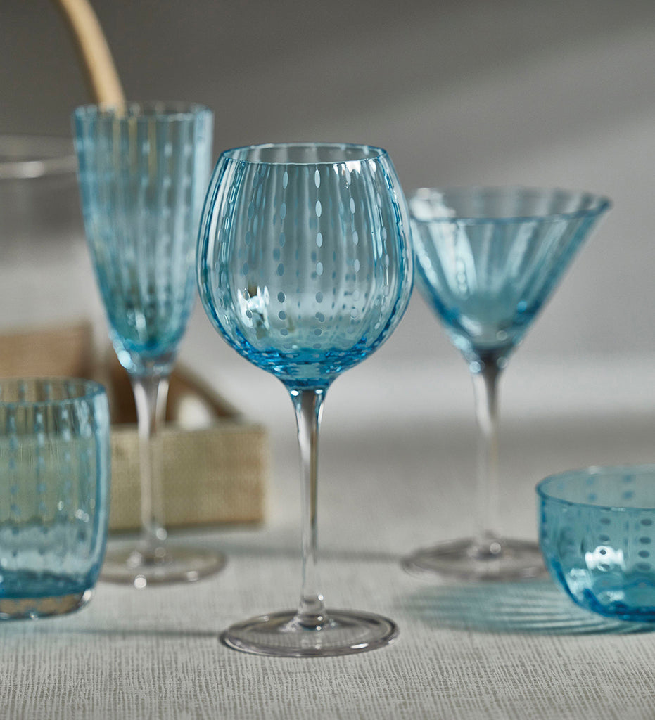 Zodax-Portofino White Dot Wine Glass - Aqua Blue-CH-6731