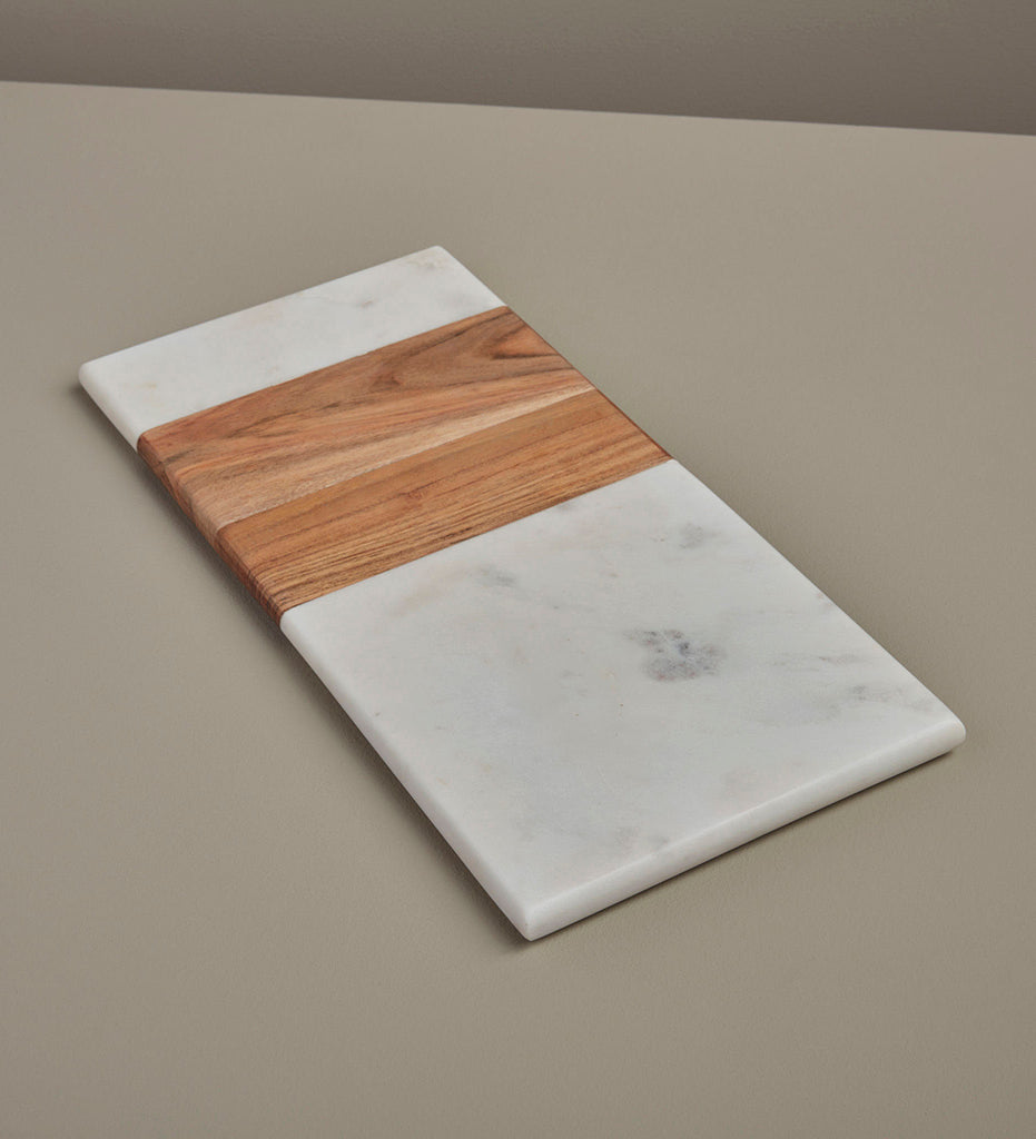 White Marble and Wood Rectangular Board