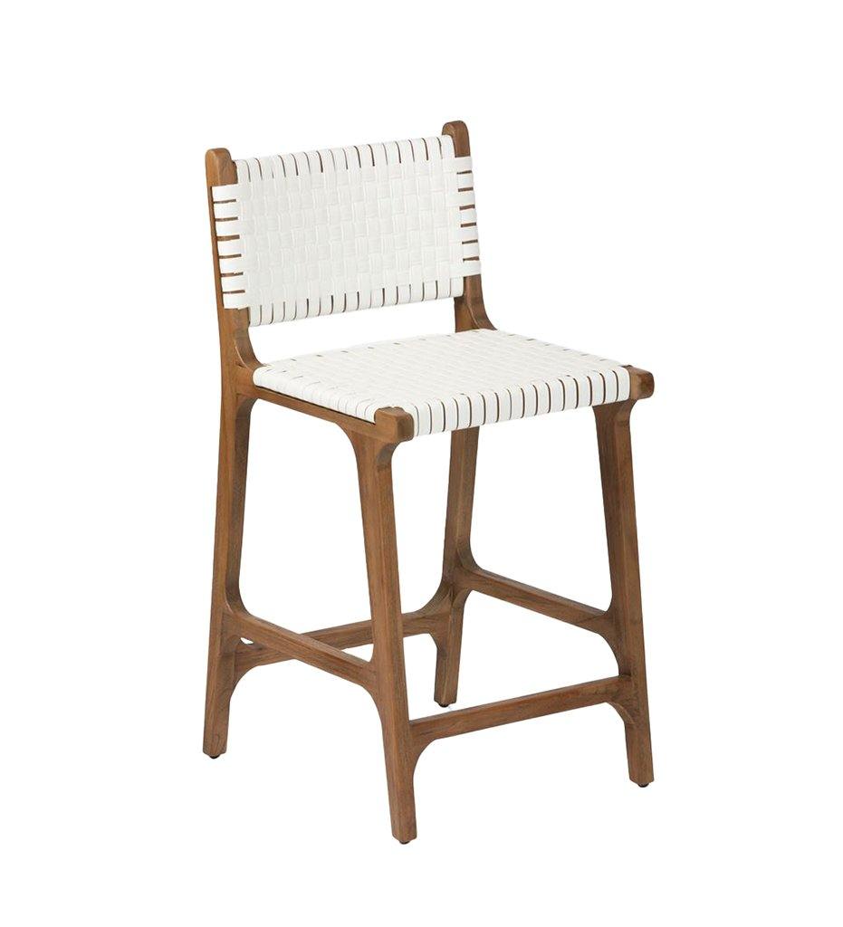 Rawley Counter Stool - Flat White with Aged Natural Teak
