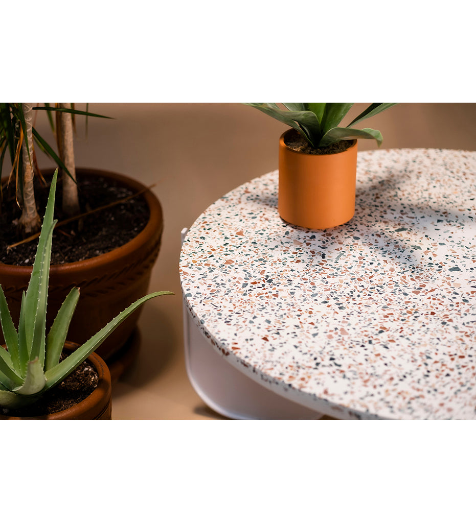 lifestyle, Bend Goods Wave Cocktail Table Base Terrazzo Top