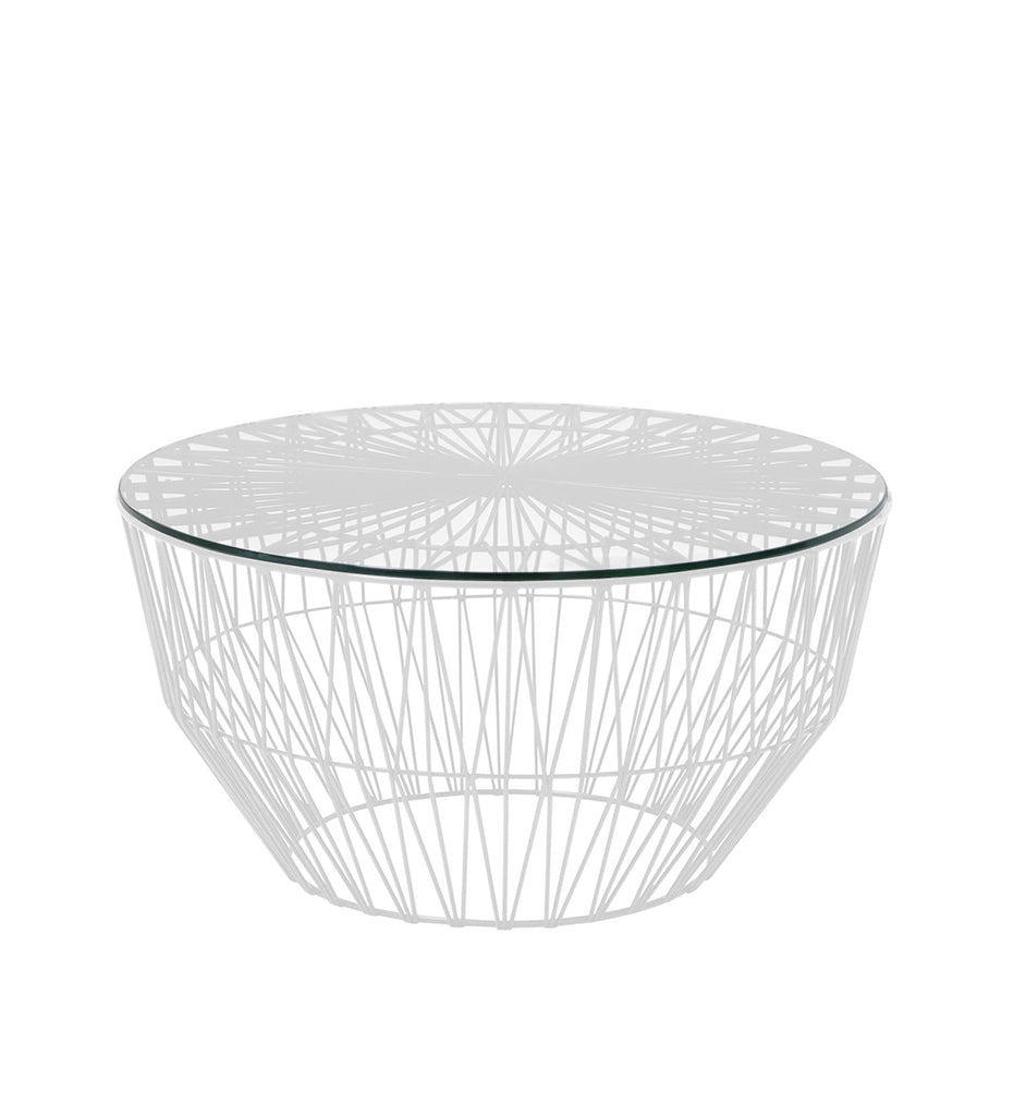 Bend Goods Drum Ottoman / Table -  White with Glass