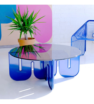 lifestyle, Bend Goods Wave Cocktail Table Base Blue Smoke Glass
