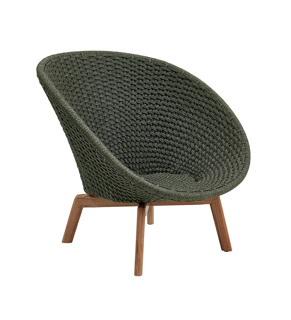 Allred Collaborative - Cane-Line -  Peacock Lounge Chair w/ Teak Legs - Outdoor,image:Teak-Dark Green Rope RODGRMT # 5454RODGRMT