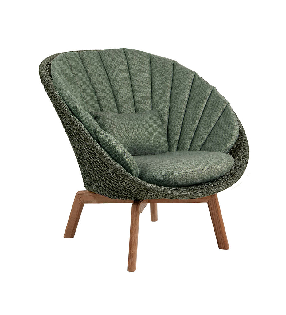 Allred Collaborative - Cane-Line -  Peacock Lounge Chair w/ Teak Legs - Outdoor with Dark Green Link cushion