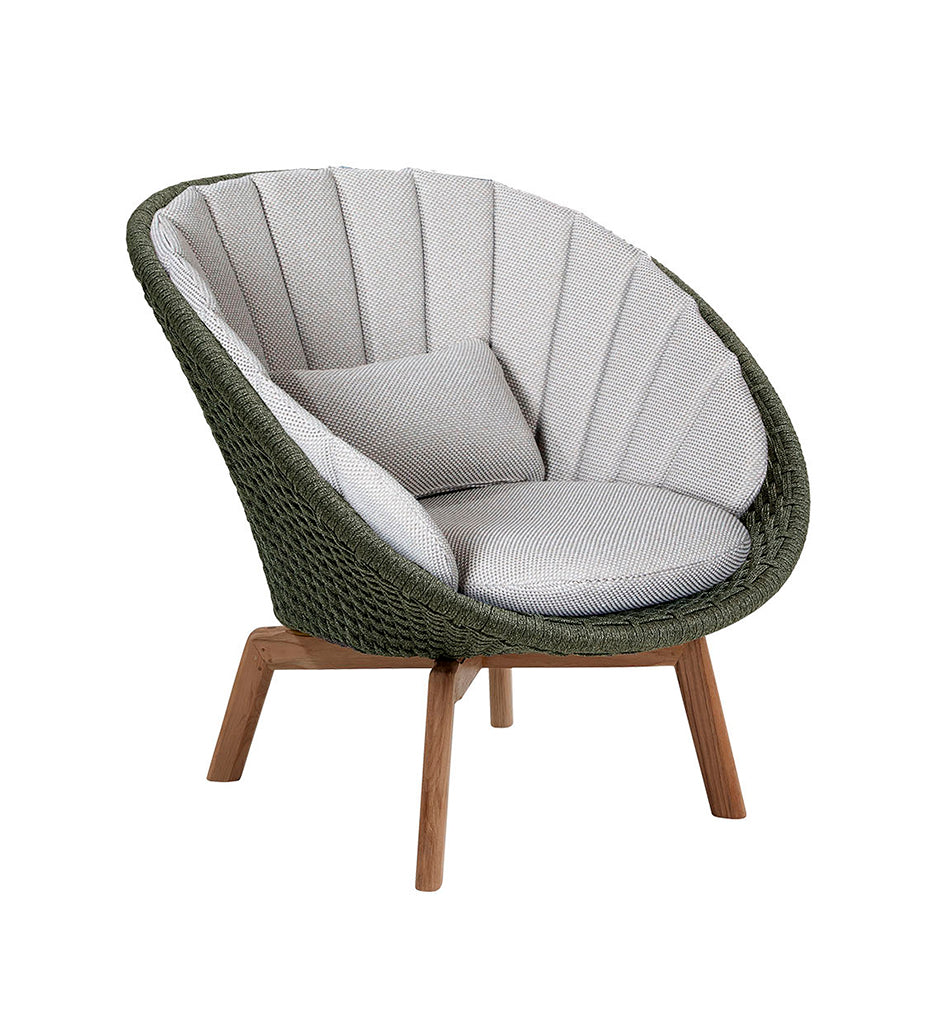 Allred Collaborative - Cane-Line -  Peacock Lounge Chair w/ Teak Legs - Outdoor with Light Grey Focus cushion