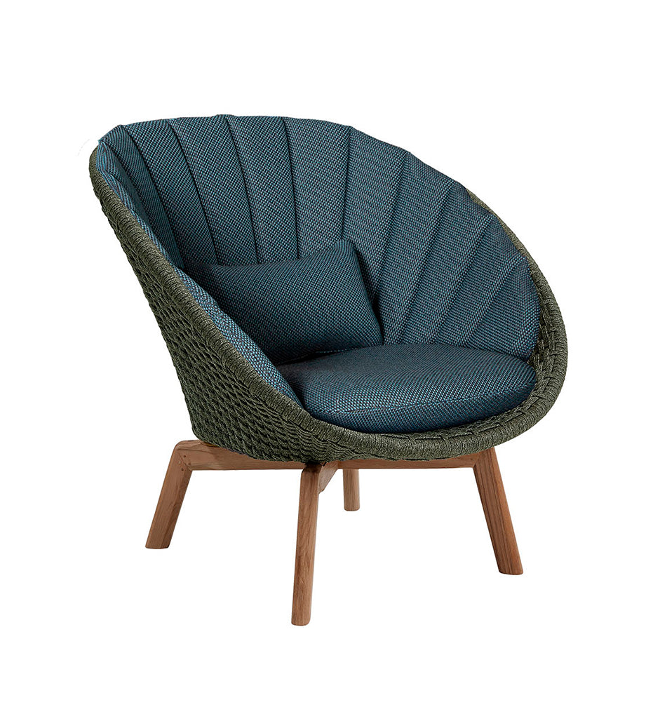 Allred Collaborative - Cane-Line -  Peacock Lounge Chair w/ Teak Legs - Outdoor with Dark Blue Focus cushion
