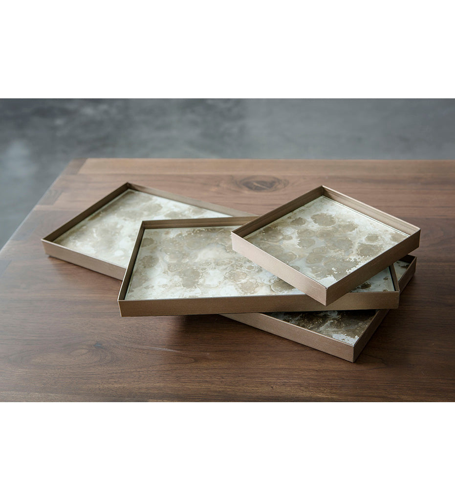 Ethnicraft Fossil Organic Glass Valet Tray - Metal Rim - Rectangular - 20384