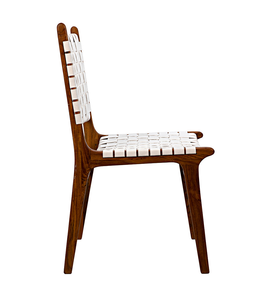 Noir Dede Dining Chairs - Teak with White Leather GCHA277WH