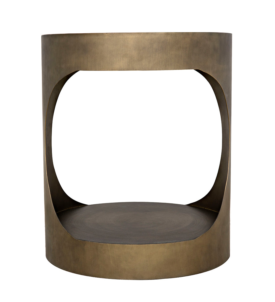Noir Eclipse Round Side Tables - Metal with Aged Brass Finish GTAB302AB