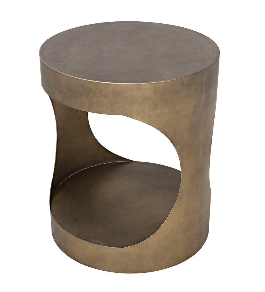 Noir Eclipse Round Side Tables - Metal with Aged Brass Finish GTAB302AB