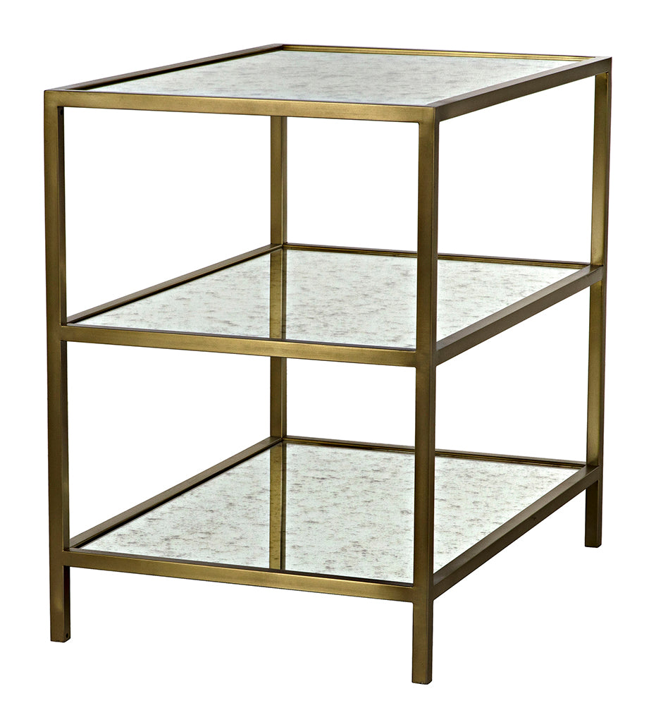 Noir 3 Tier Side Tables - Antique Brass and Antique Mirror GTAB658MB