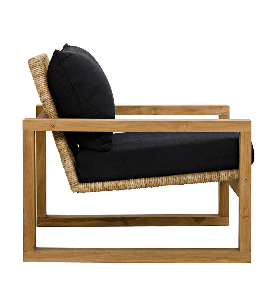 Noir Martin Chair - Teak Frame - Woven Seat - Black Woven Fabric SOF284T