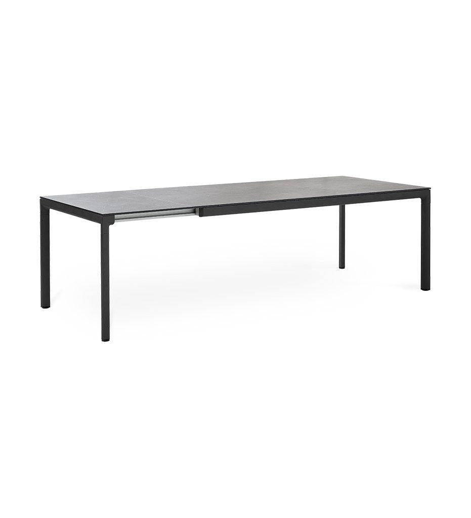 Cane-line Drop Outdoor Extension Dining Table in Lava Grey Aluminum Base and Black Fossil Ceramic Top 50407AL P091COB