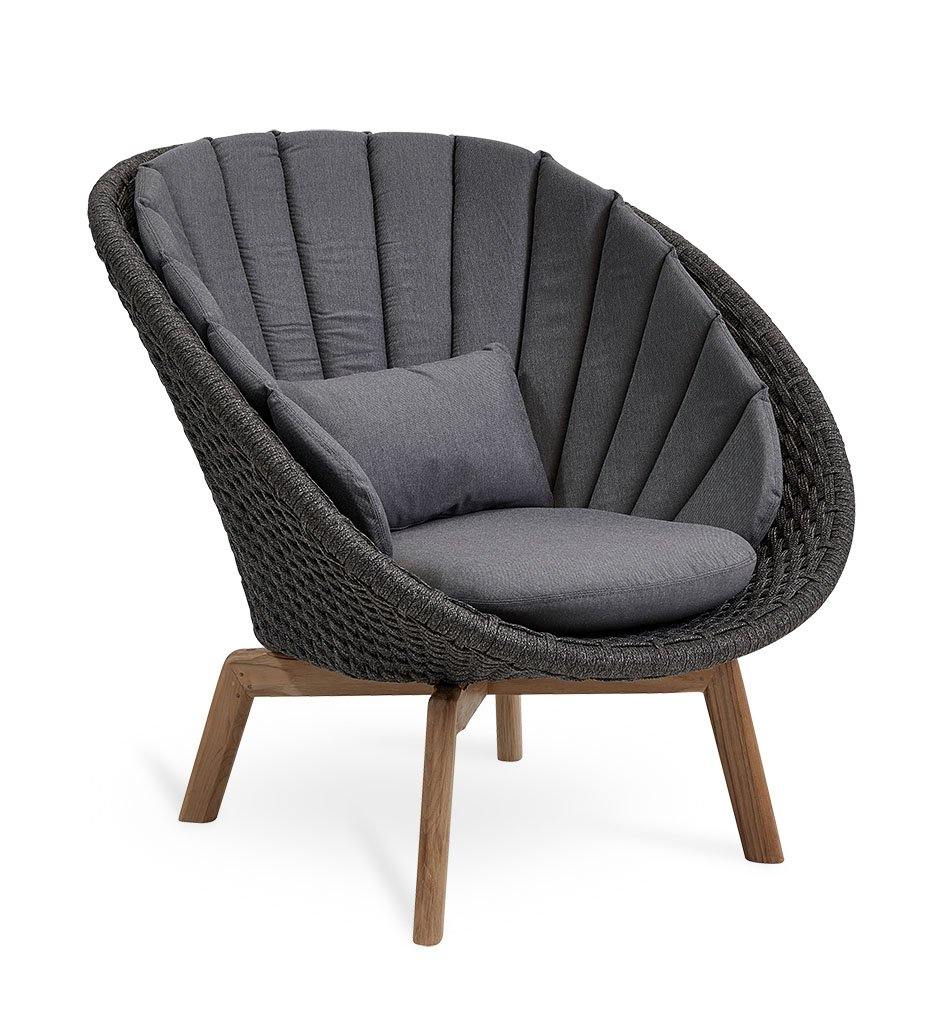 Cane-line Peacock Grey Rope Outdoor Lounge Chair with Teak Legs 5458RODGT with Grey Cushions,image:Grey Natte YSN95 # 5458YSN95