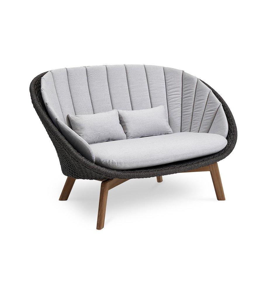 Cane-line Peacock 2 Seater Grey Rope Outdoor Sofa with Teak Legs 5558RODGT with Light Grey Cushions,image:Light Grey Natte YSN96 # 5558YSN96