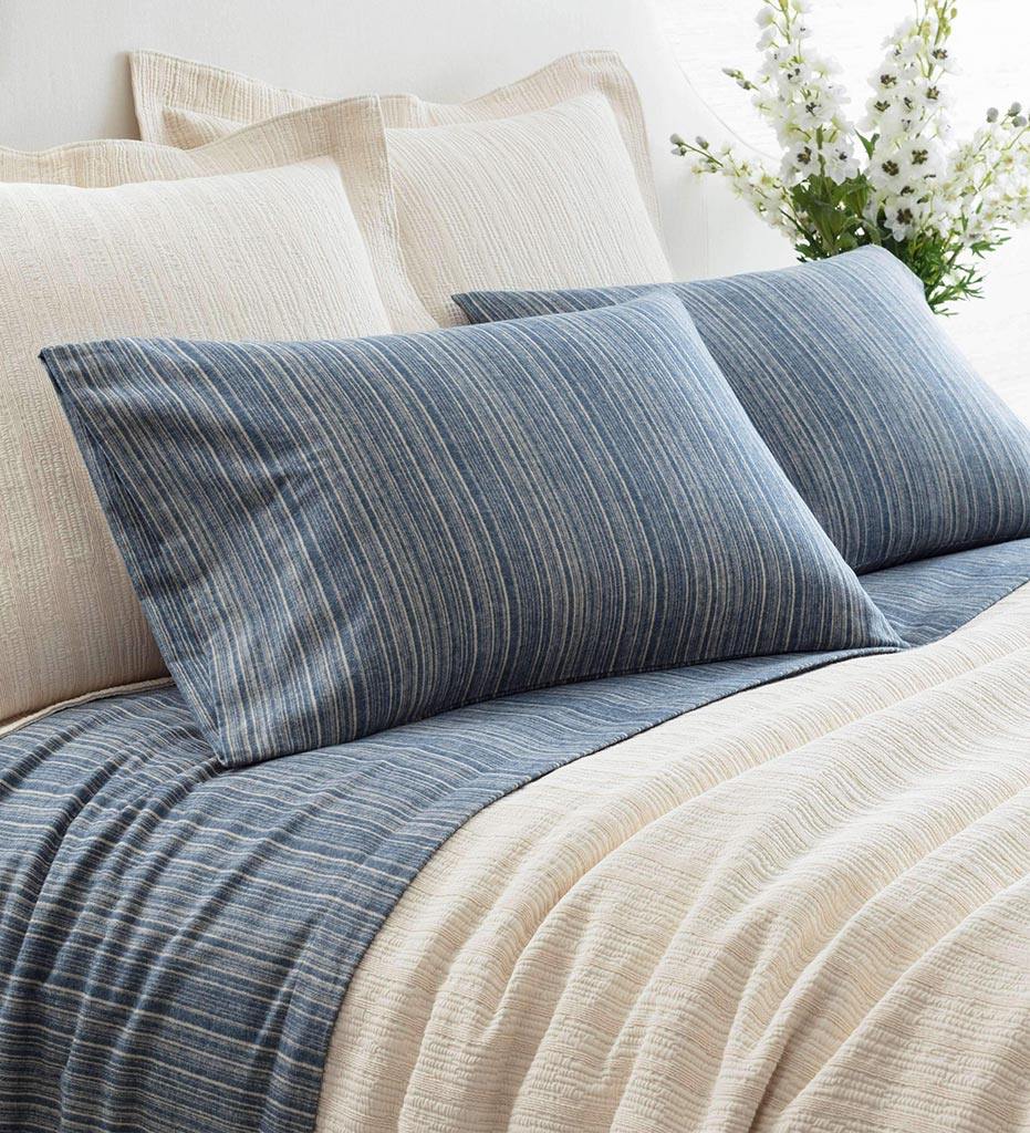 Annie Selke Cascade Stripe Flannel Blue/Oatmeal Pillowcases