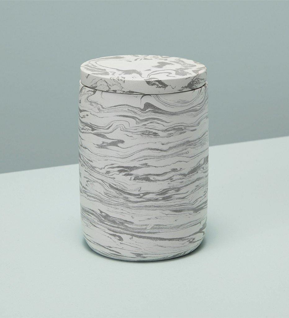 Marbled Cement Bath Canister - Gray