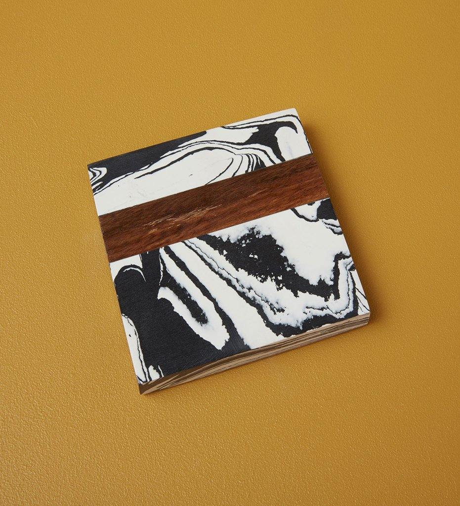 Zebra Marble &amp; Wood Coaster - Set of 4
