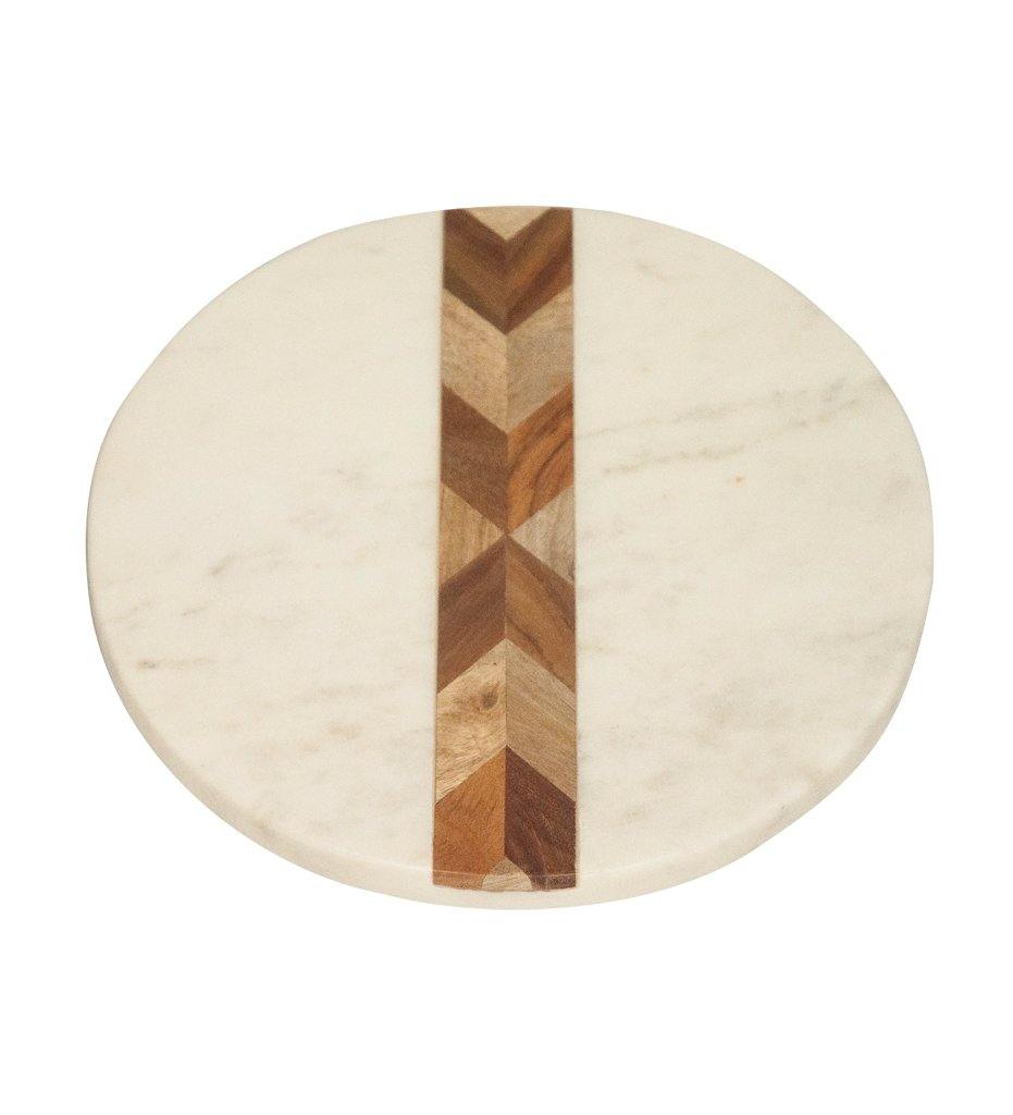 Be Home White Marble and Wood Mosaic Round Board