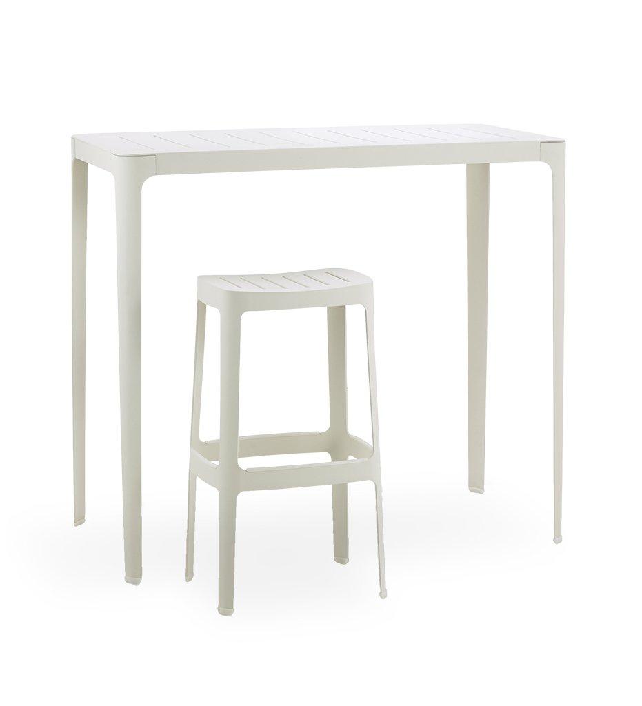 Cane-line Cut Bar Stool and Bar Table in White Aluminum 11402AW