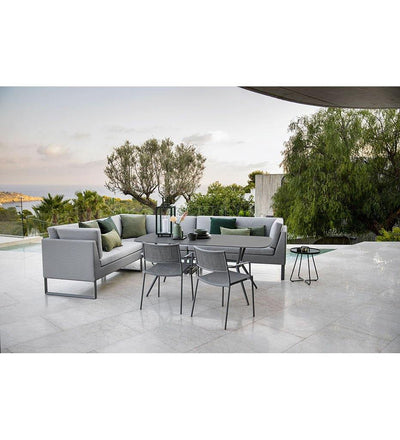 lifestyle, Cane-line Joy Outdoor Rectangular Dining Table with Lava Grey Aluminum Base and Dark Grey Structure Top 50204AL P180X90HPSDG