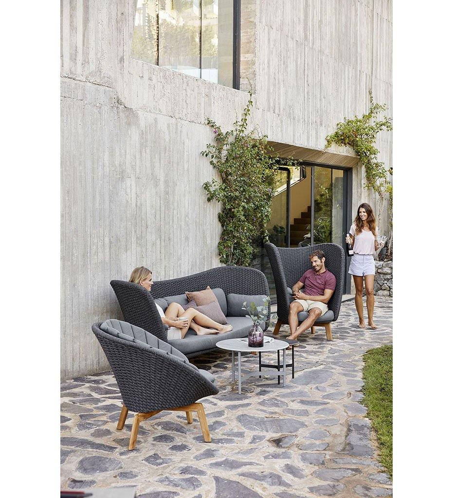 lifestyle, lifestyle, Cane-line Peacock Wing 3 Seater Outdoor Sofa with Dark Grey Rope and Teak Legs 5560RODGT