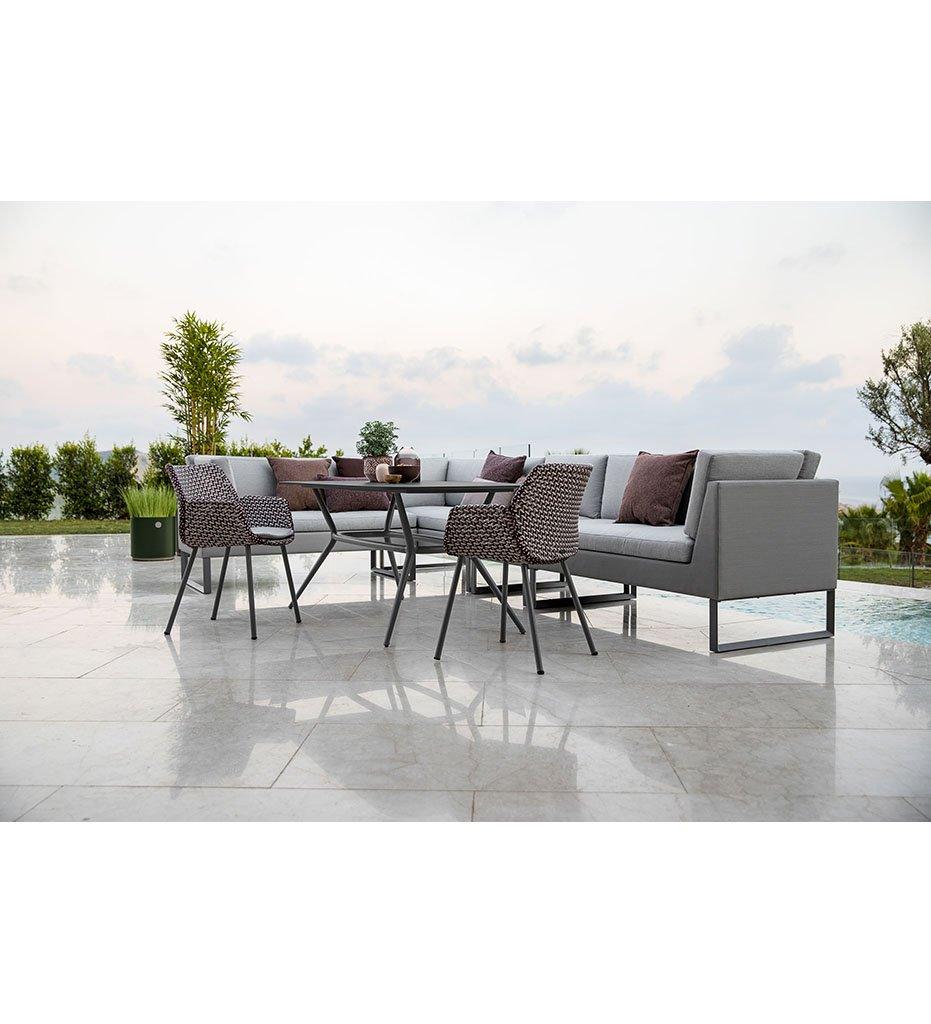 lifestyle, Cane-line Flex 2 Seater Outdoor Sofa Left with Light Grey Cushions 8563TXSL
