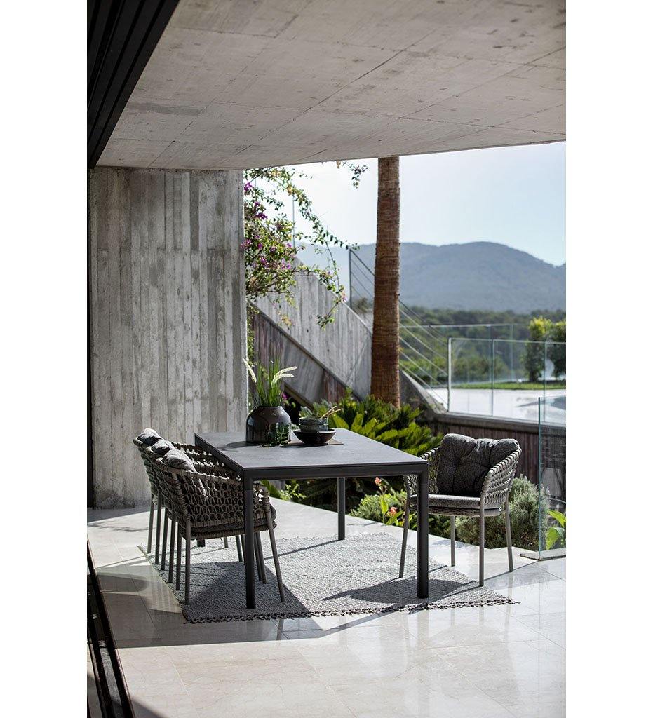 Cane-line Drop Outdoor Dining Table in Light Grey Aluminum Base and Grey Fossil Ceramic Top 50406AI P091COG,image:Light Grey AI # 50406AI