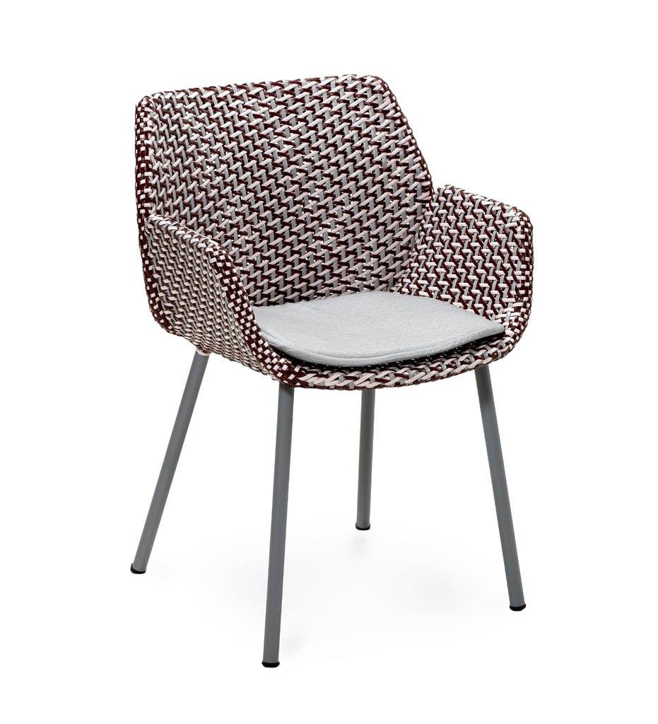 Cane-line Vibe Outdoor Dining Arm Chair in Light Grey, Bordeaux, and Dusty Rose All Weather Weave with Light Grey Cushion 5406AIIBRDR YSN96