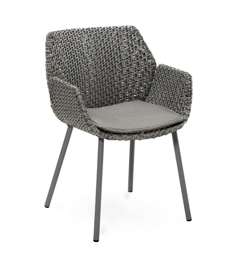 Cane-line Vibe Outdoor Dining Arm Chair in Light Grey, Grey, Taupe All Weather Weave with Taupe Cushion 5406AIIGT YSN97
