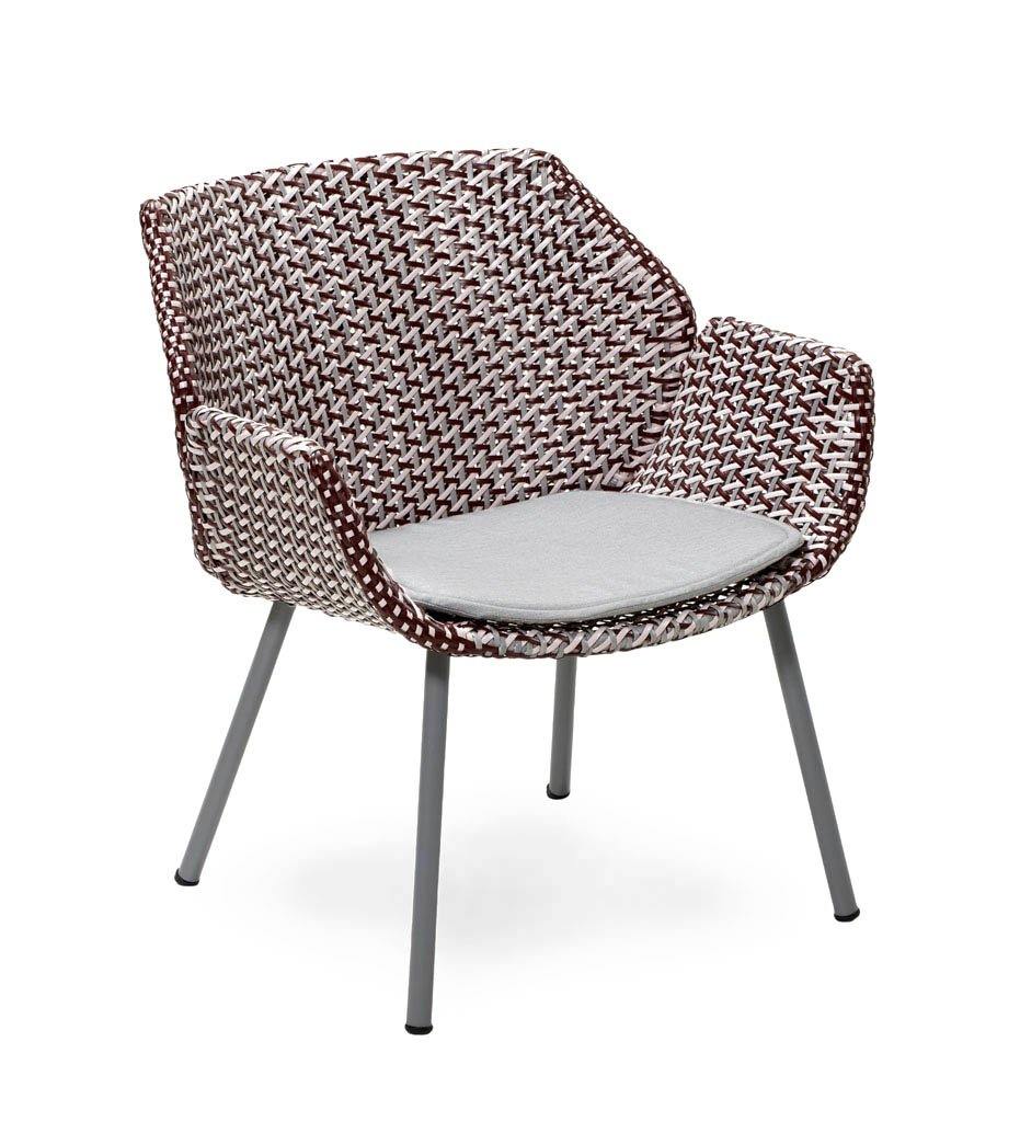 Cane-line Vibe Outdoor Lounge Chair in Light Grey, Bordeaux, and Dusty Rose All Weather Weave with Light Grey Cushion 5407AIIBRDR YSN96
