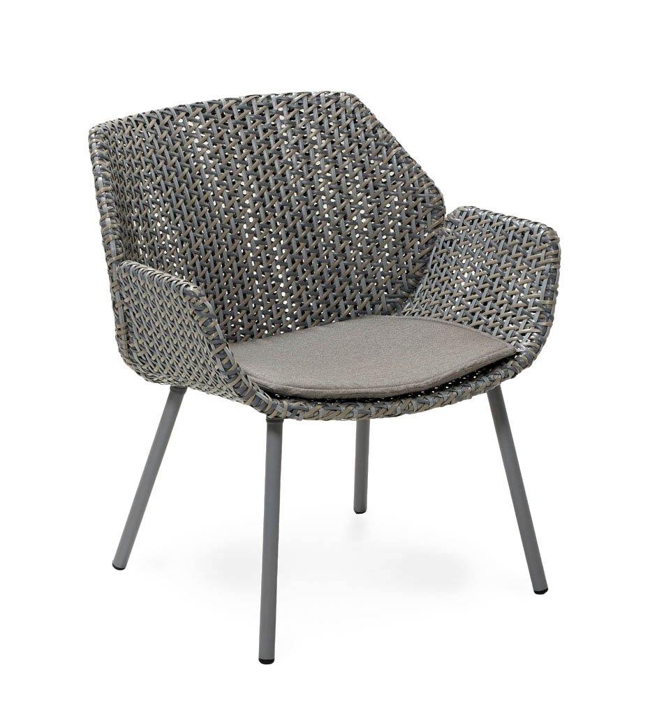 Cane-line Vibe Outdoor Dining Arm Chair in Light Grey, Grey, Taupe All Weather Weave with Taupe Cushion 5406AIIGT YSN97