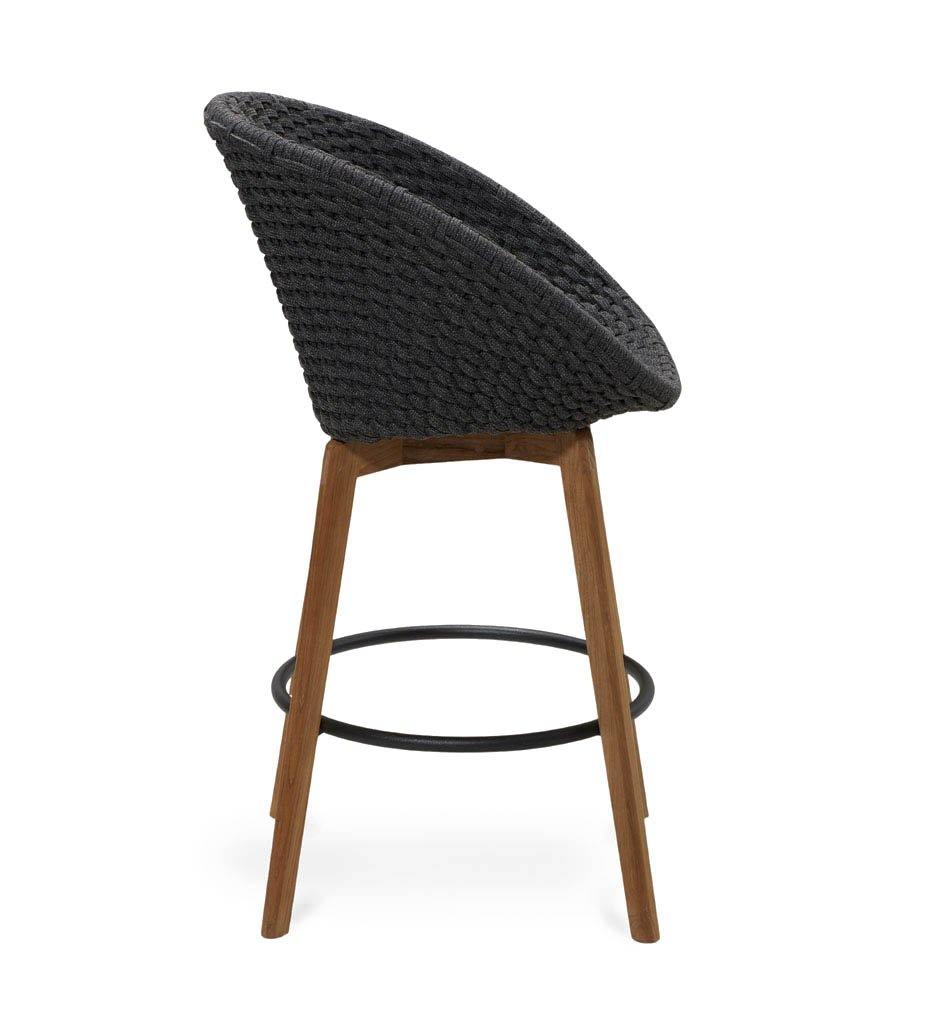 Cane-line Peacock Outdoor Bar Stool in Dark Grey Rope and Teak Legs 5455RODGT
