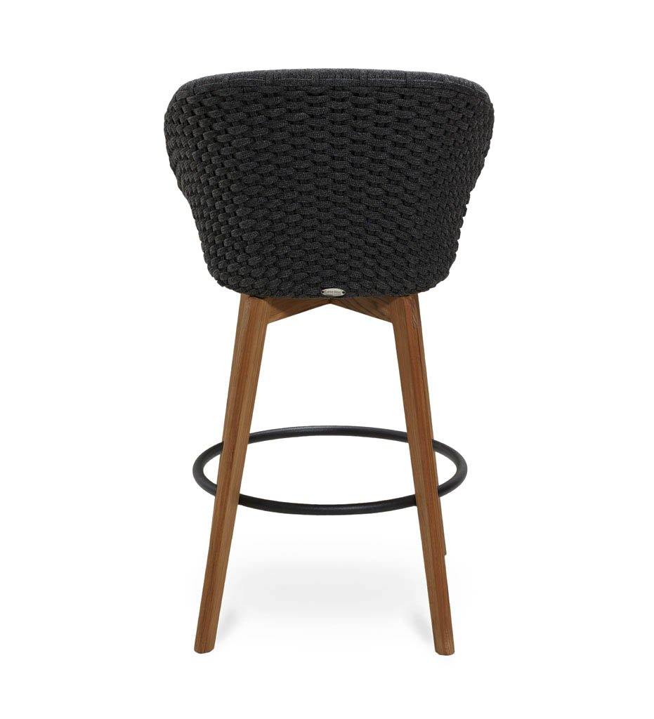 Cane-line Peacock Outdoor Bar Stool in Dark Grey Rope and Teak Legs 5455RODGT