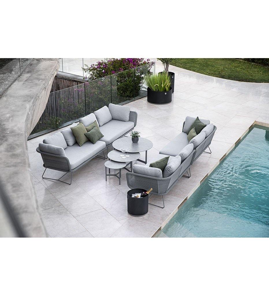 lifestyle, Cane-line Horizon Outdoor 2 Seater Sofa Sectional Right Arm with Light Grey All Weather Weave and Light Grey Cushions 125506LISL