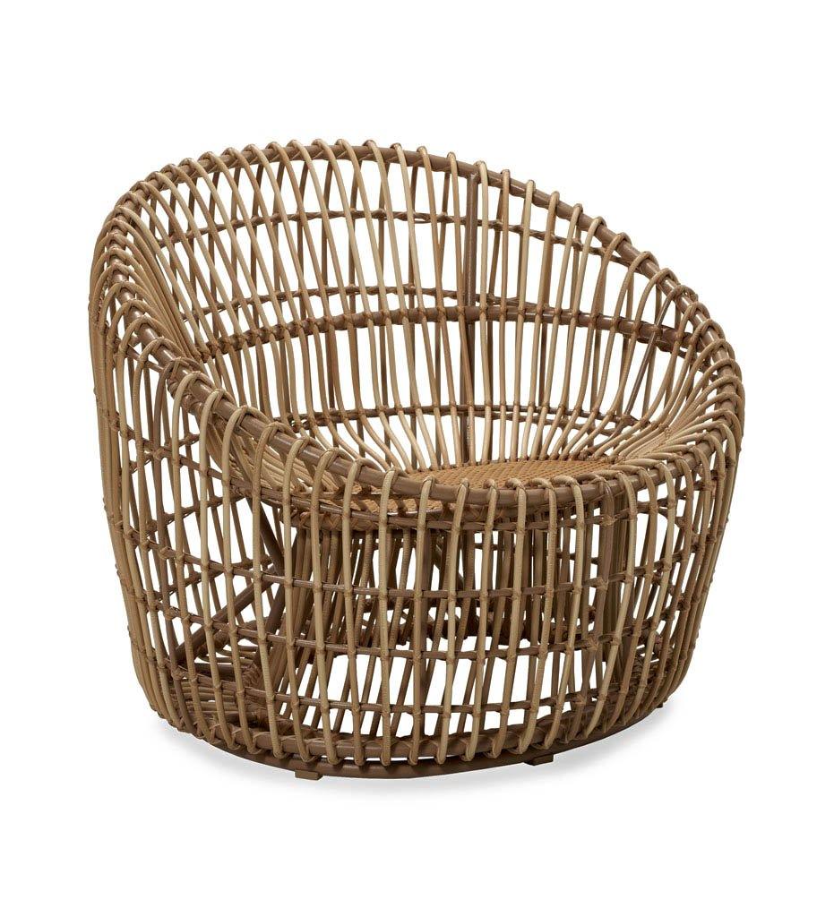 Cane-line Nest Outdoor Round Lounge Chair in All Weather Natural Rattan and Light Grey Cushion 57422USL