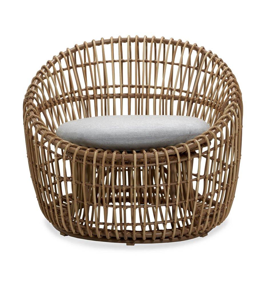 Cane-line Nest Outdoor Round Lounge Chair in All Weather Natural Rattan and Light Grey Cushion 57422USL