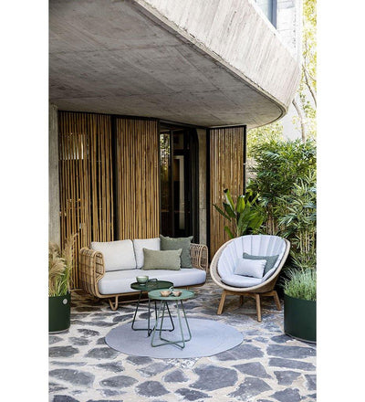 lifestyle, Cane-line Peacock Natural All Weather Rattan and Teak Outdoor Lounge Chair with Teak Legs 5459UT with Light Grey Cushions YSN96