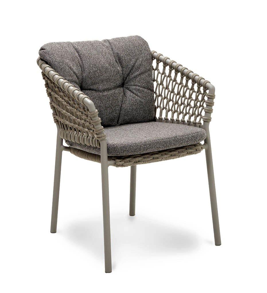 Cane-line Ocean Outdoor Dining Arm Chair with Taupe Rope and Dark Grey Wove Cushions 5417ROT YN115