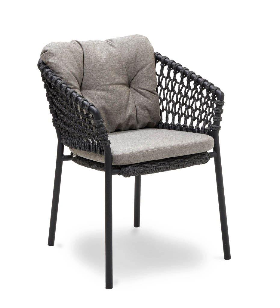 Cane-line Ocean Outdoor Dining Arm Chair with Dark Grey Rope and Taupe Cushions 5417RODG YSN97
