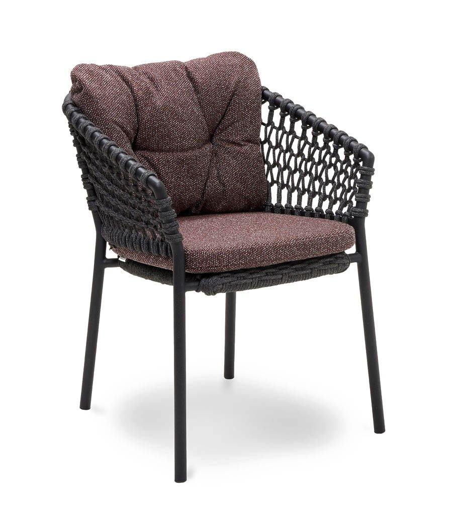 Cane-line Ocean Outdoor Dining Arm Chair with Dark Grey Rope and Dark Bordeaux Wove Cushions 5417RODG YN113