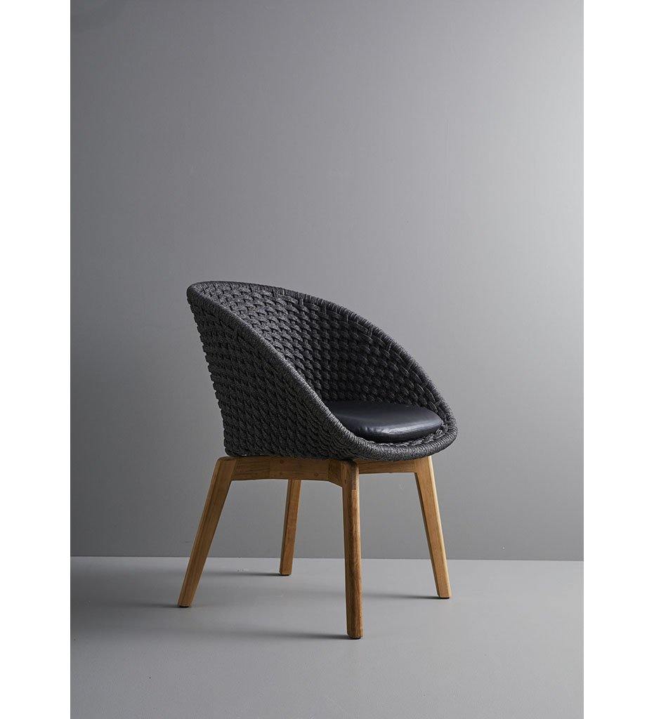 Cane-Line Peacock Arm Chair w/ Teak Legs-Indoors,image:Black Teak-Dark Grey Rope RODGST # 7454RODGST