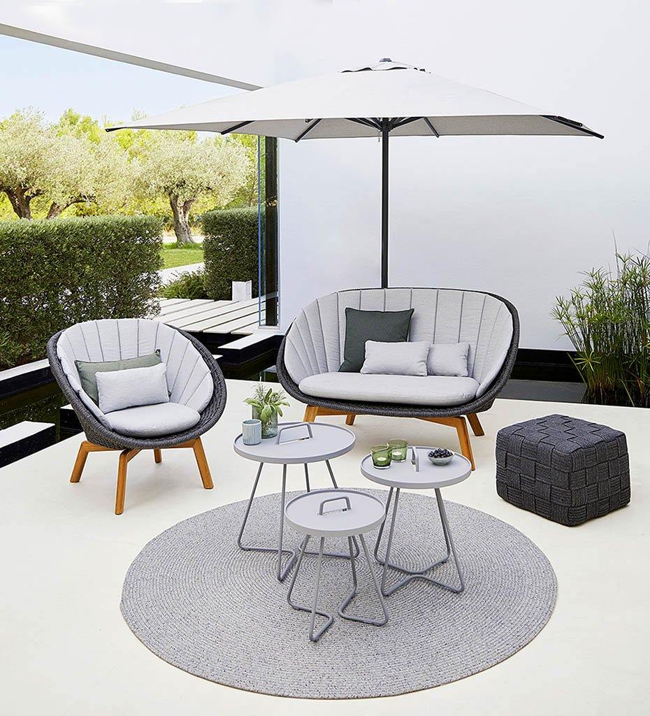 Cane-line Peacock 2 Seater Grey Rope Outdoor Sofa with Teak Legs 5558RODGT with Grey Cushions,image:Grey Natte YSN95 # 5558YSN95